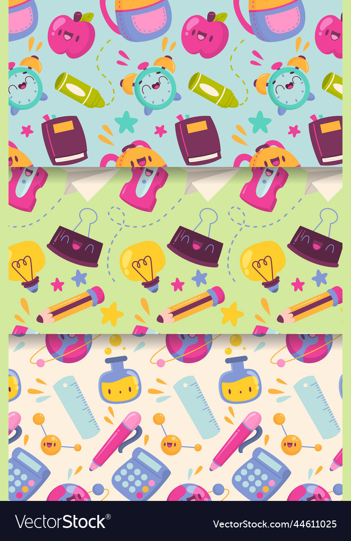 Cartoon back school pattern collection design Vector Image