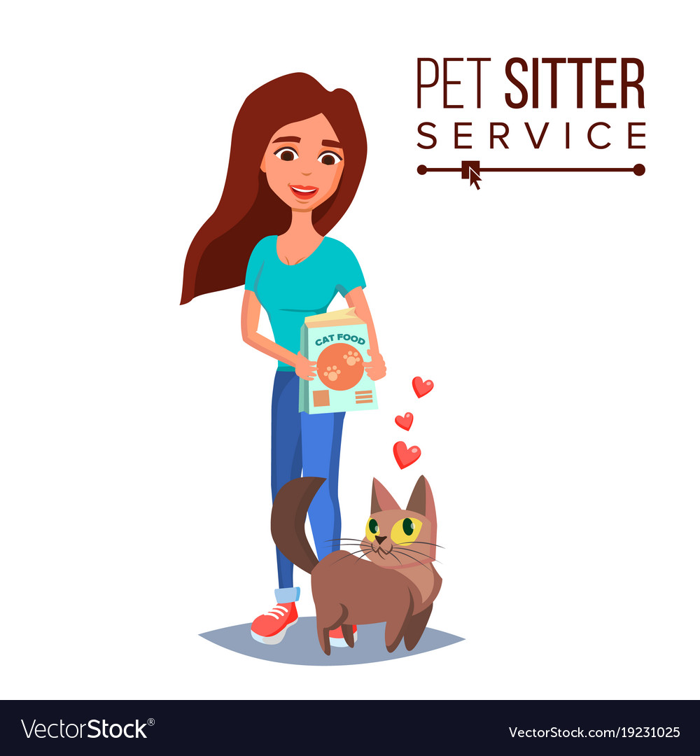 Cat pet sitter walking Royalty Free Vector Image