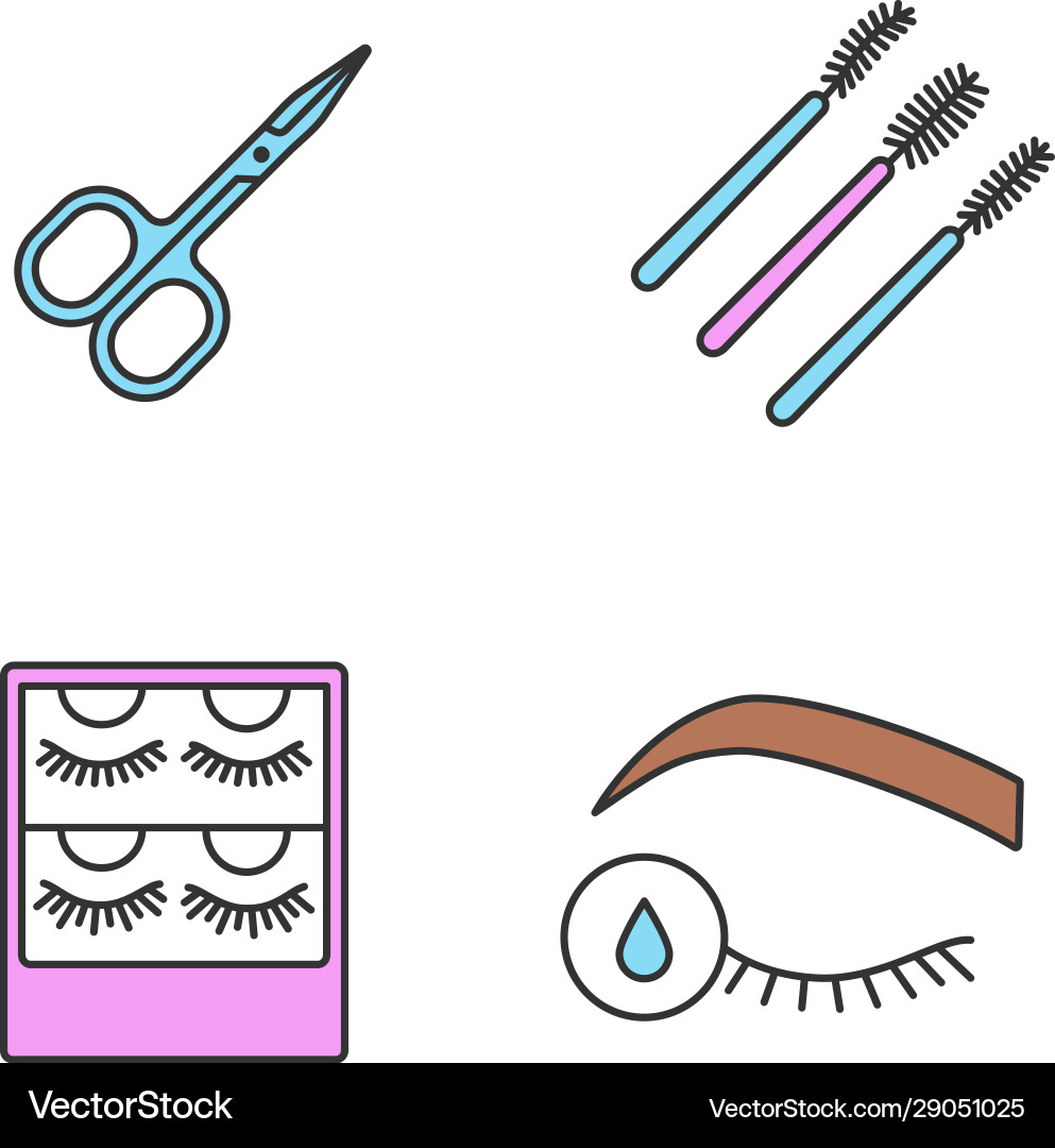 Eyelash extension color icons set Royalty Free Vector Image