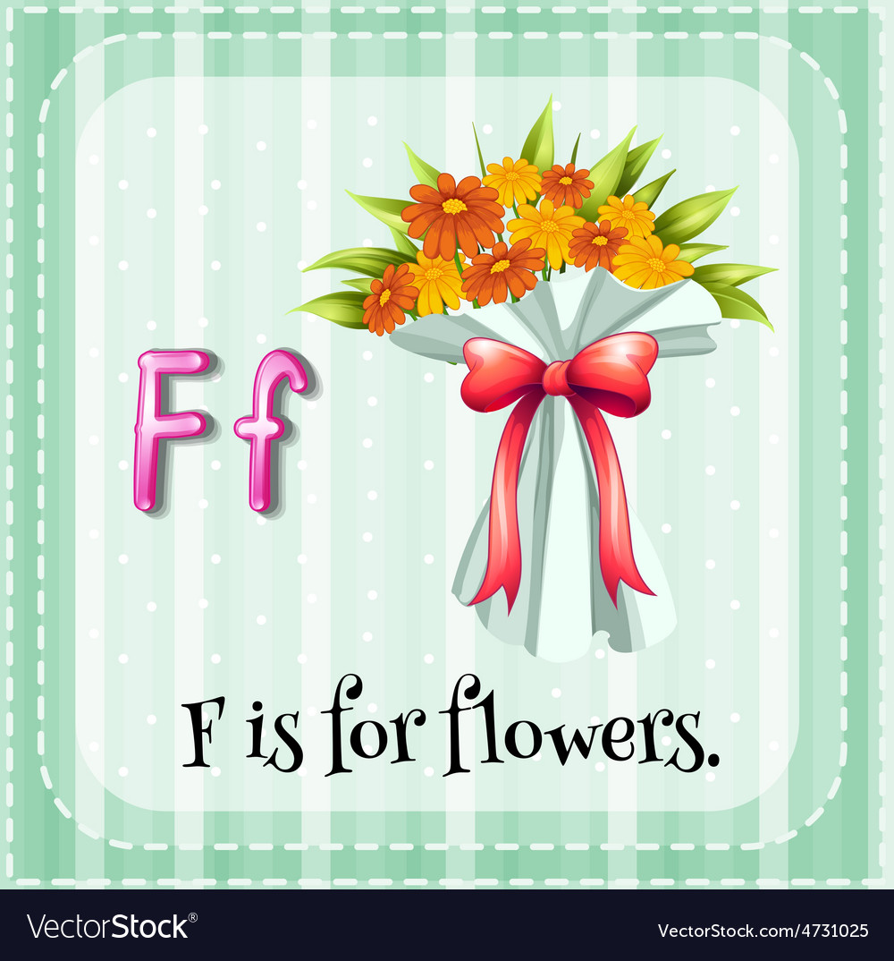 Flashcard letter f is for flowers with green Vector Image