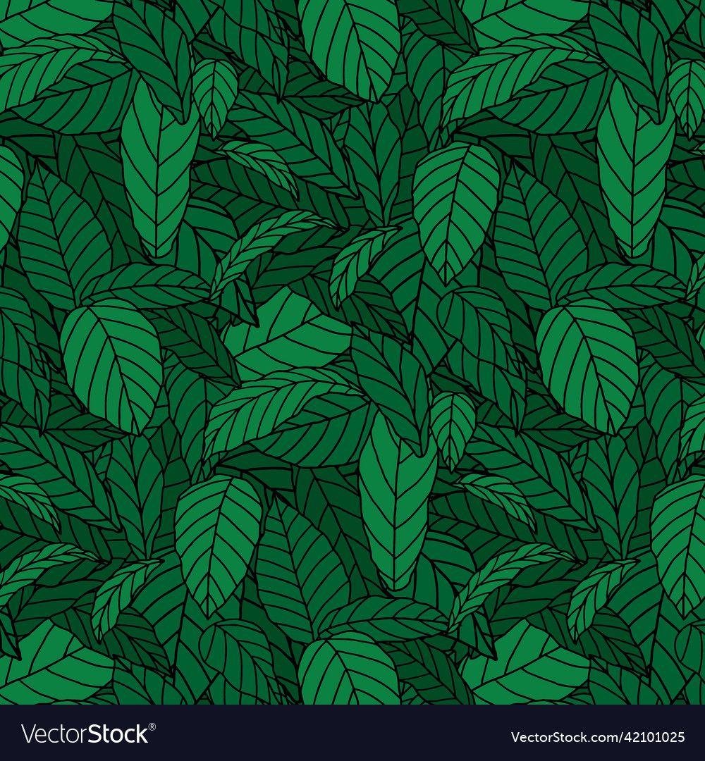 Hand drawn of pattern of green leaf wallpaper Vector Image