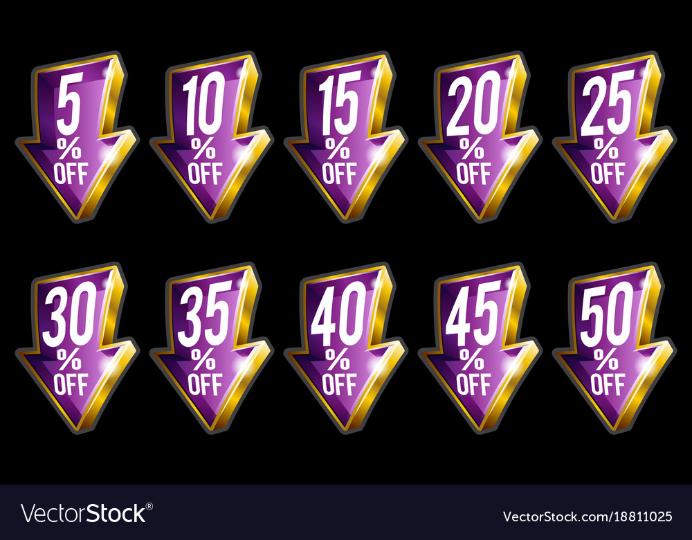 Percent discount off sale gold 3d arrows isolated Vector Image