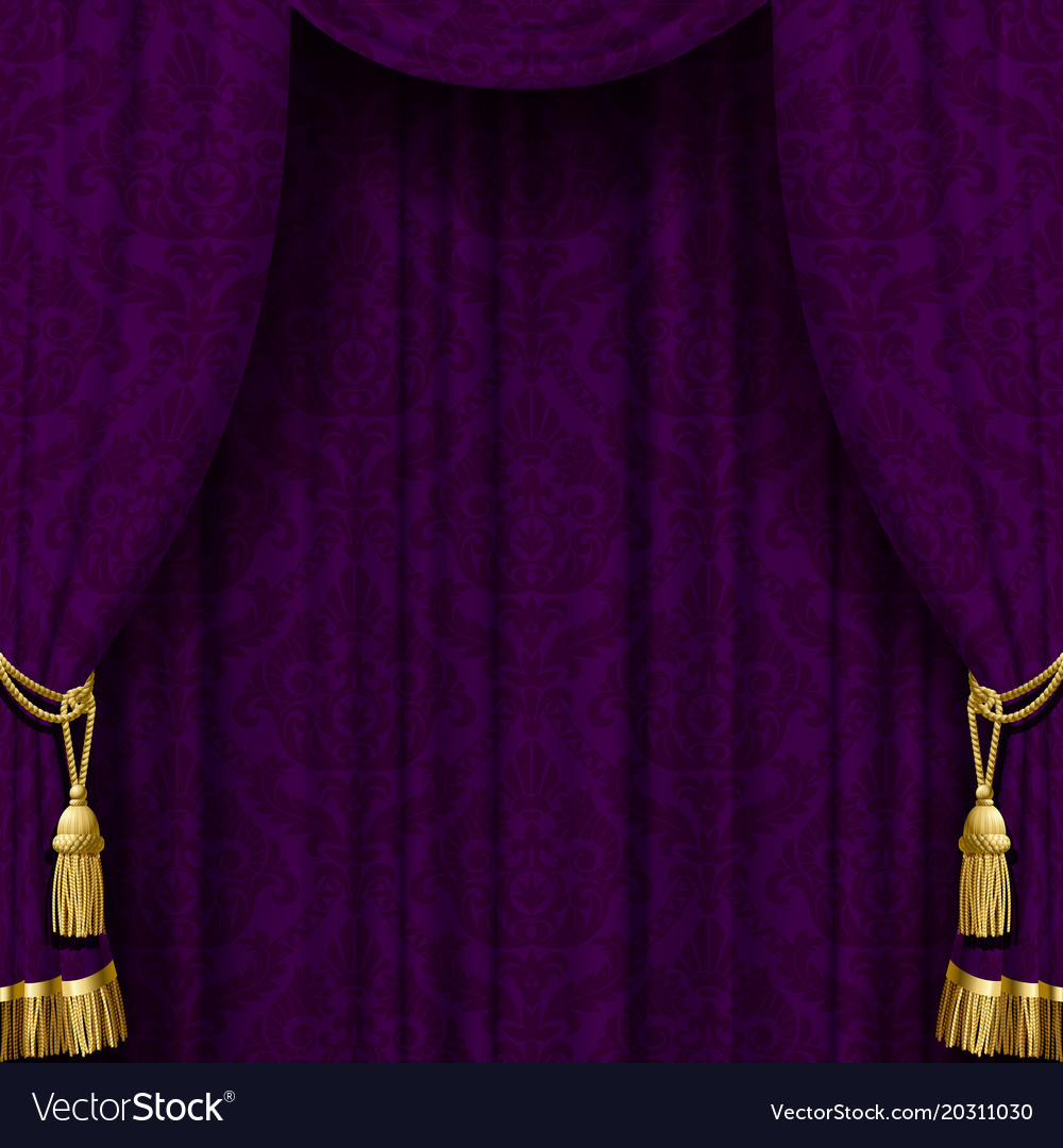Dark Violet Curtain With Gold Tassels Royalty Free Vector