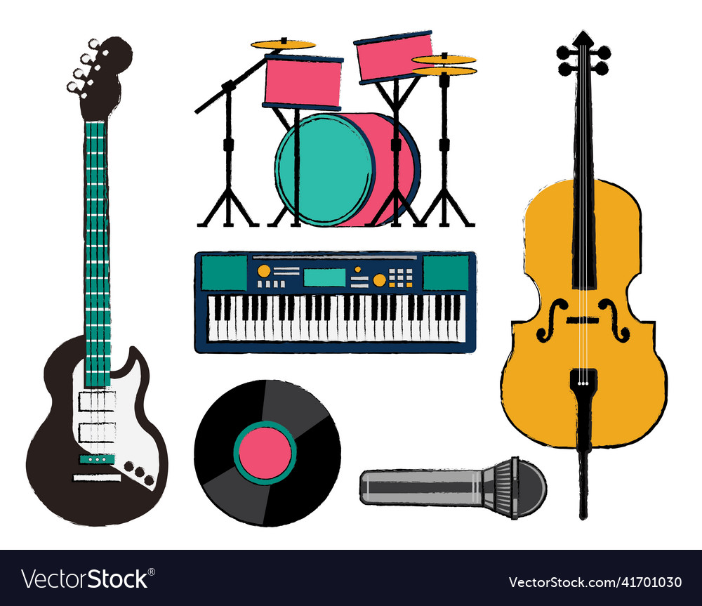 Music instruments for band color set flat Vector Image