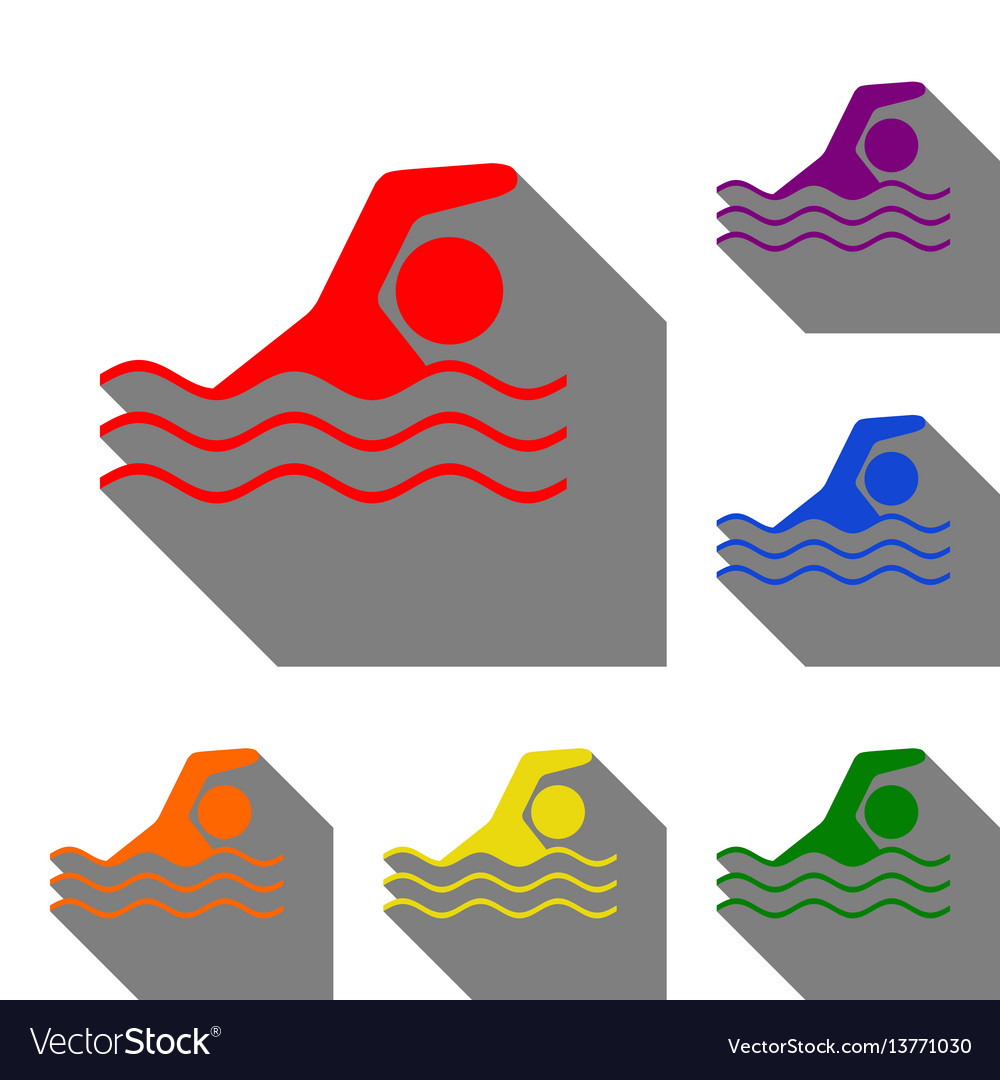 Swimming water sport sign set of red orange