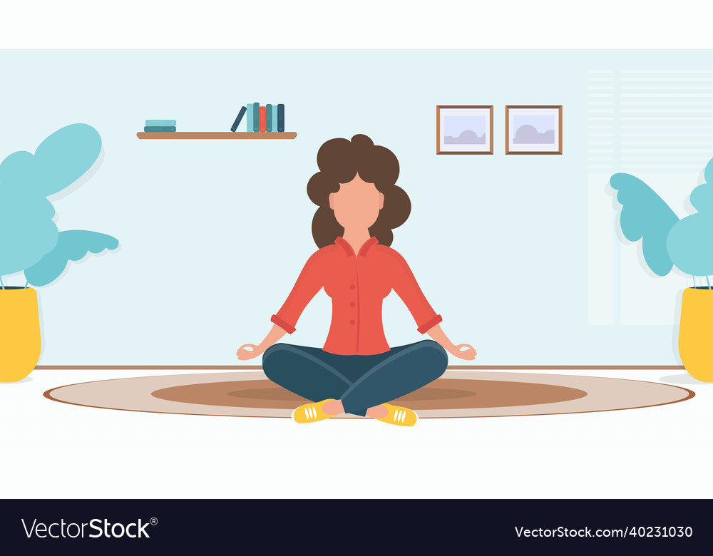 Woman Yoga At Home Background Young Girl Sitting Vector Image