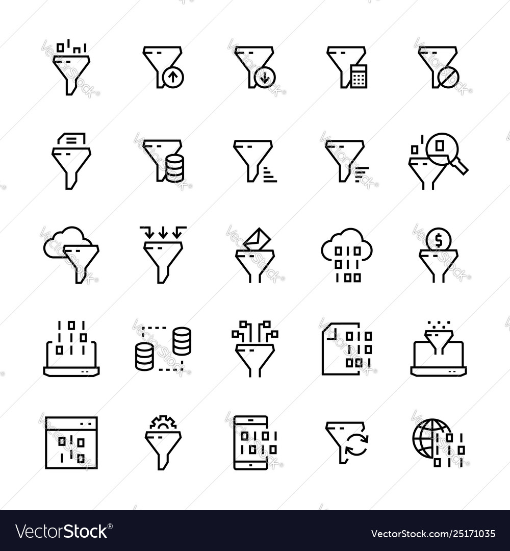 Filter data icon set in line style Royalty Free Vector Image