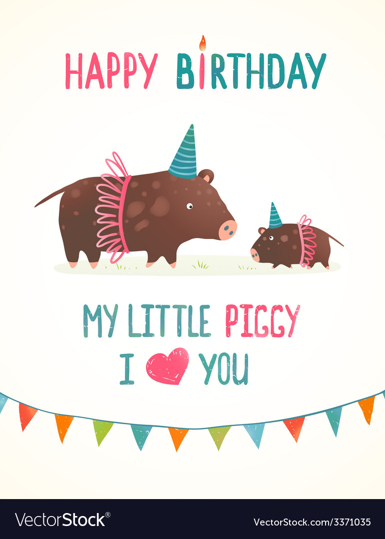 little piggy and mother birthday greeting card vector image