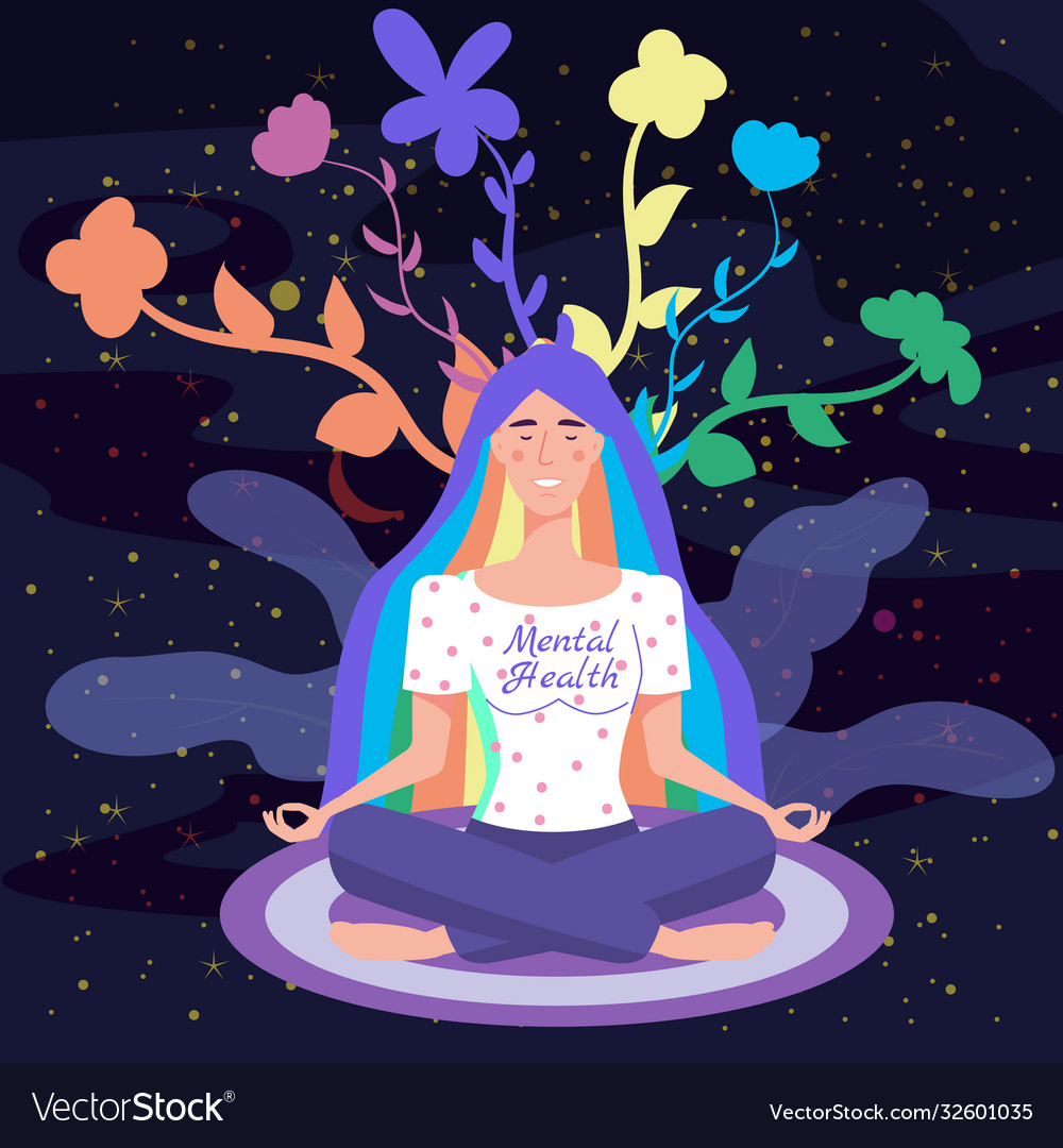 Mental health yoga meditation woman sit in the Vector Image