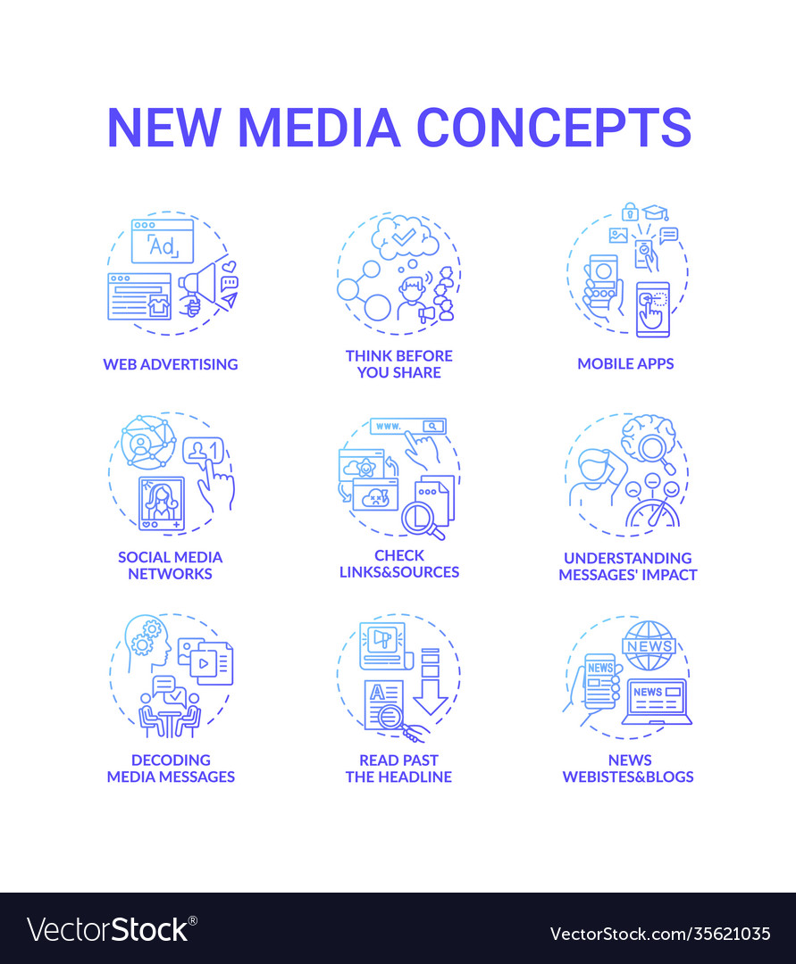 New media concept icons set Royalty Free Vector Image