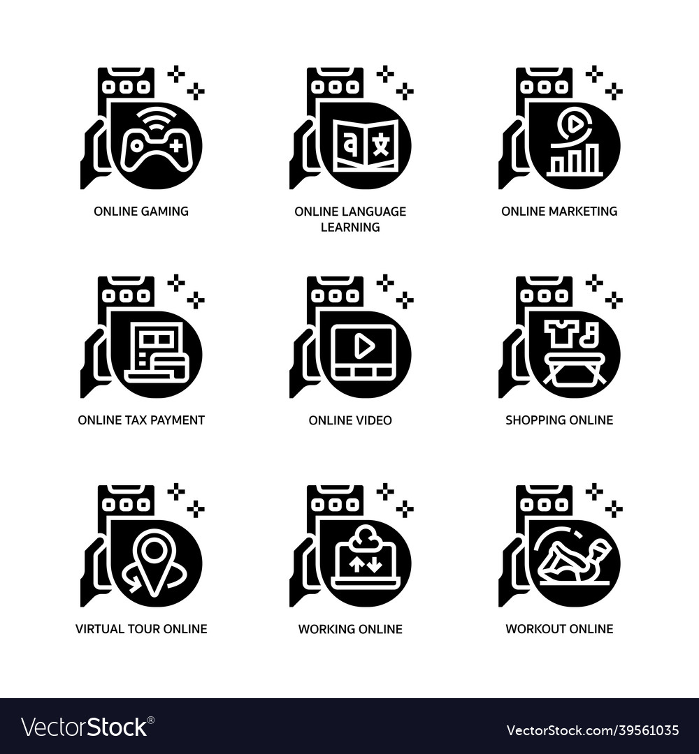 Online activities icons set Royalty Free Vector Image