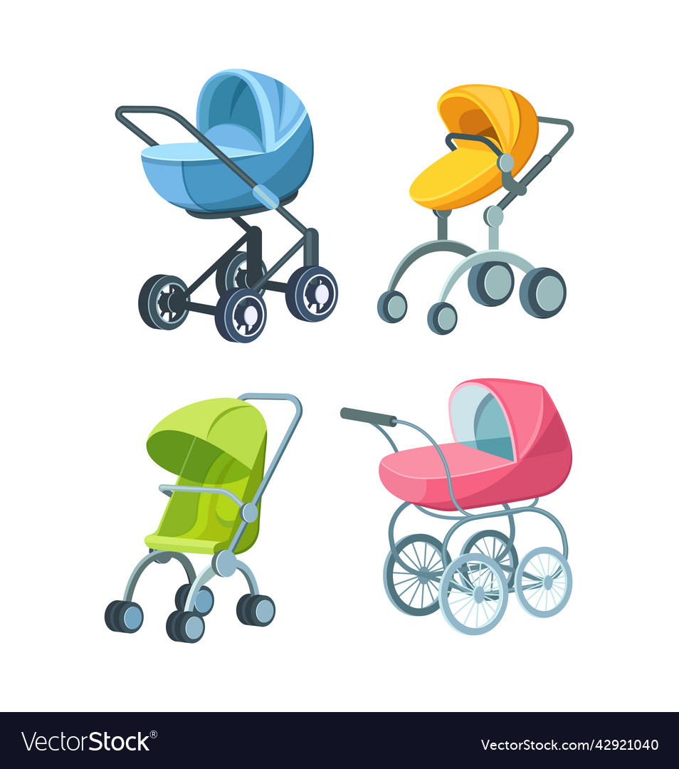 Childish colorful folding stroller buggy baby Vector Image