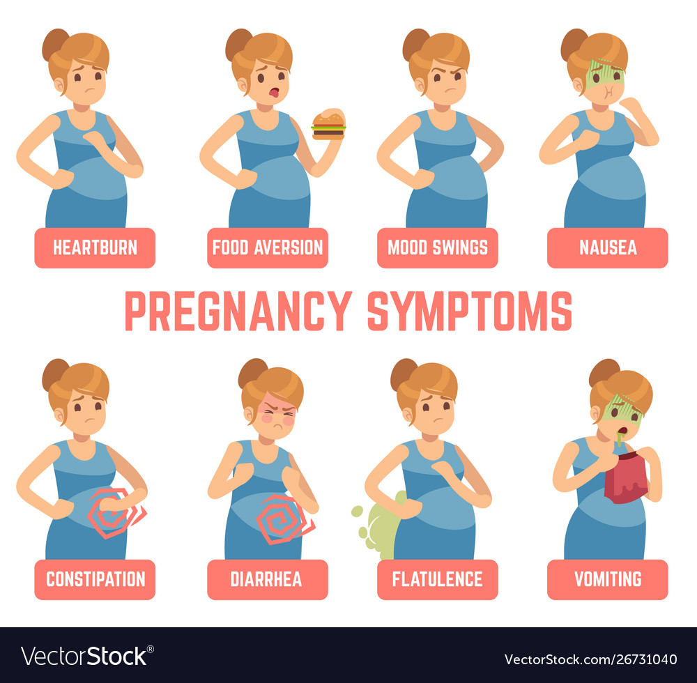 Pregnancy Symptoms Early Signs Pregnant Woman Vector Image