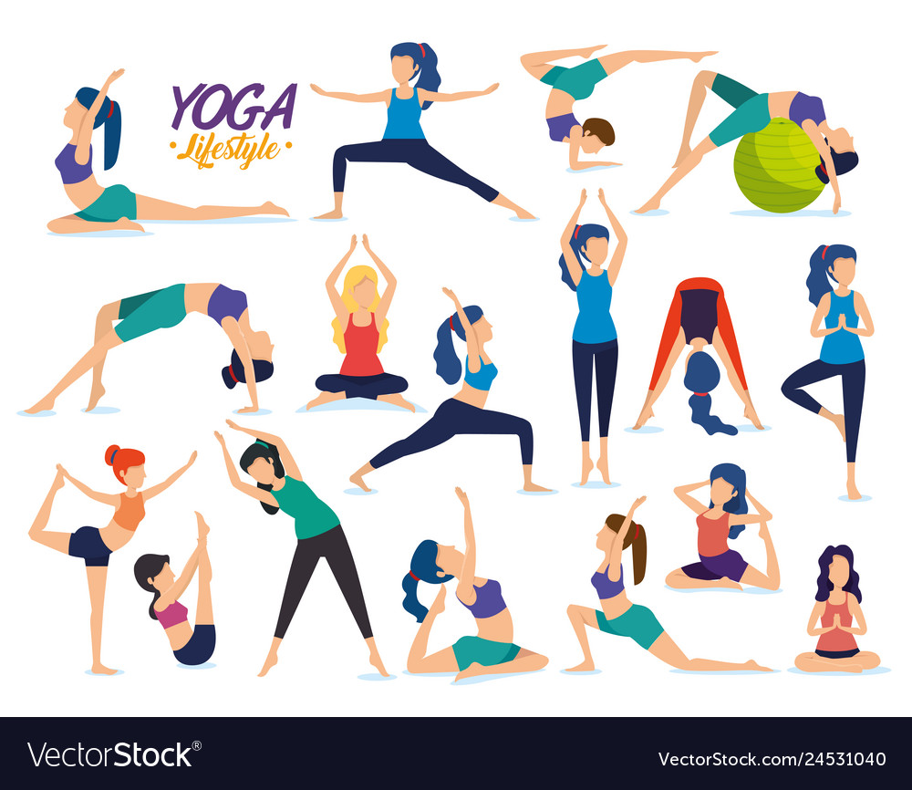 Set fitness women practice yoga posture Royalty Free Vector