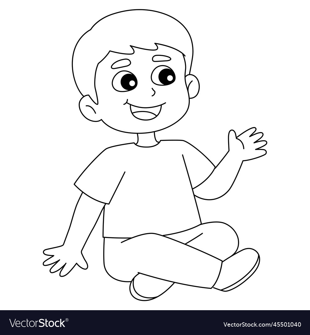 Spring boy sitting isolated coloring page for kids