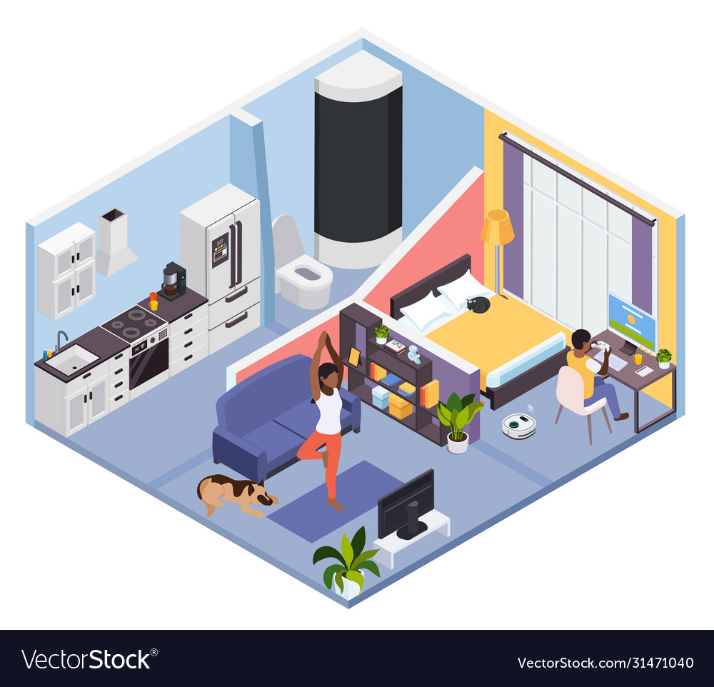 Stay home activities isometric Royalty Free Vector Image