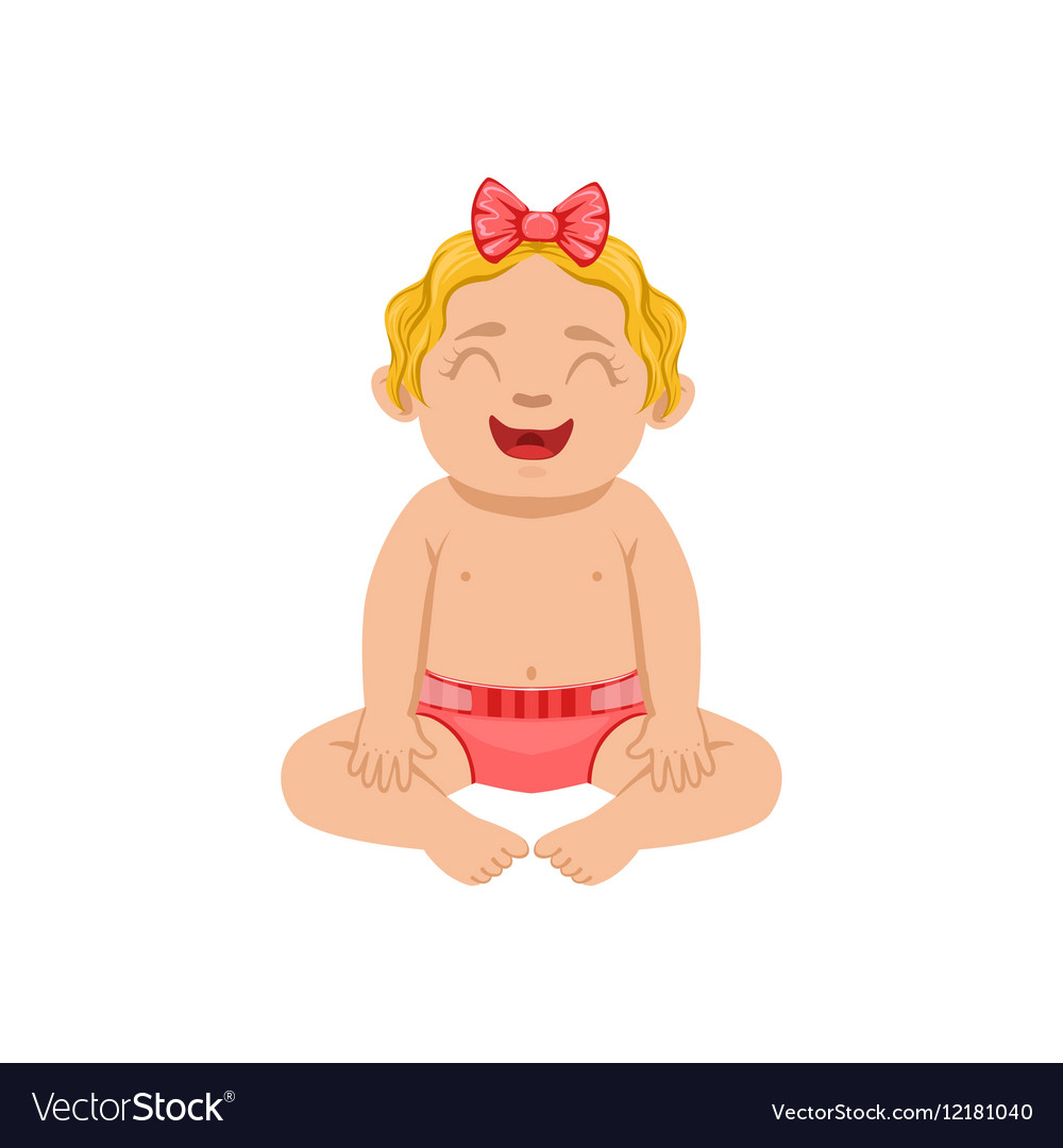 White Infant Girl Sitting In Diaper Part Of Vector Image