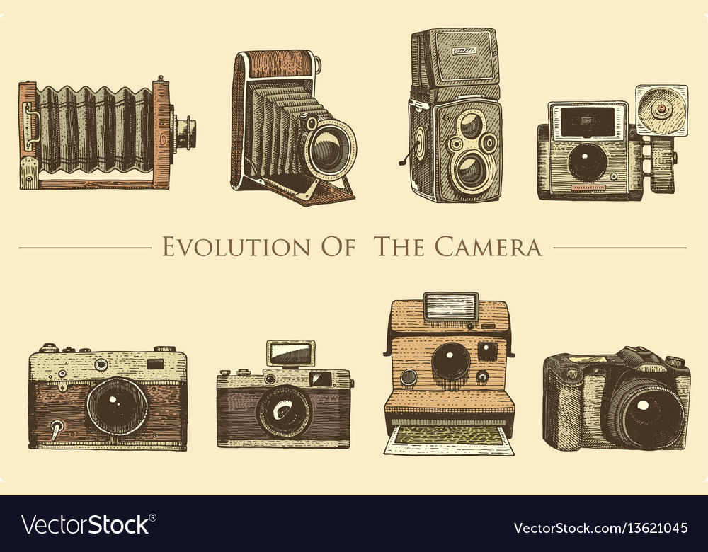 Evolution of the photo video film movie camera Vector Image