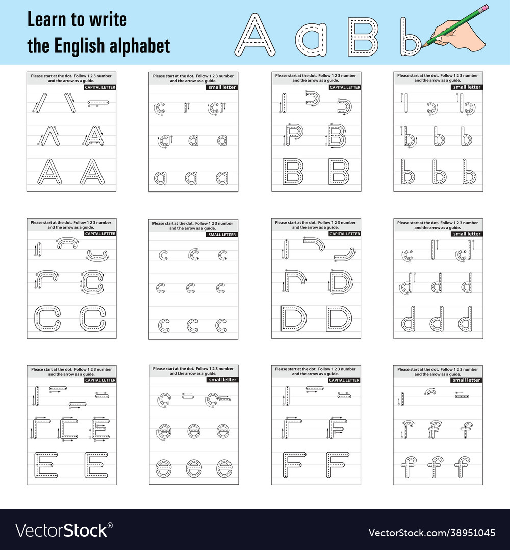 Learn to write english alphabet royalty free vector image