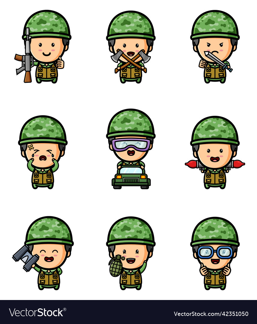 Army with the different expression mascot bundle Vector Image