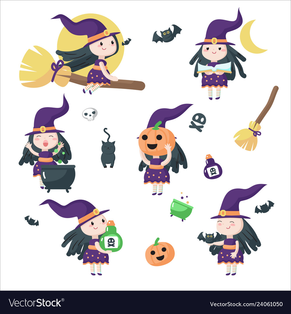 Cute little halloween witches isolated