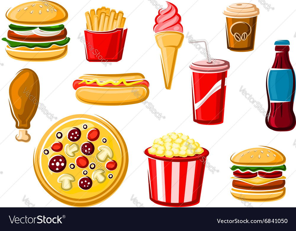 Fast food and beverage icons Royalty Free Vector Image