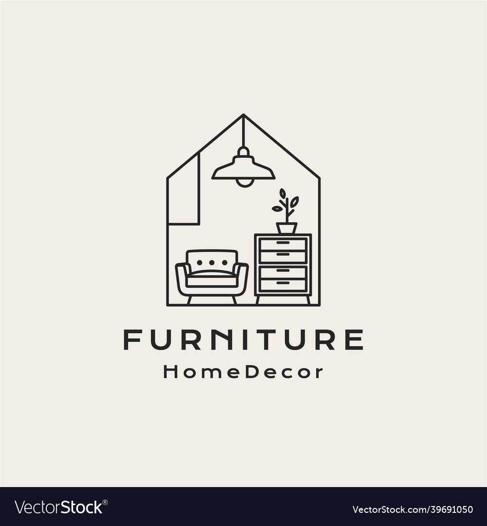 House logo lamp drawer shelf chair flower and pot Vector Image