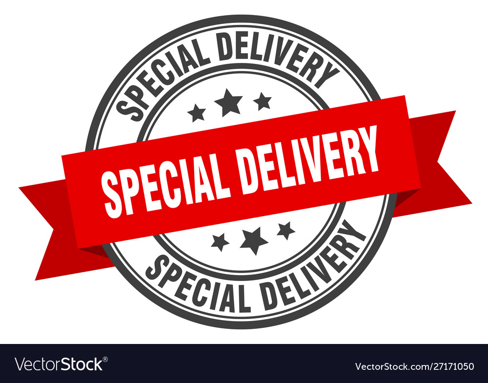 Special delivery label delivery red band Vector Image