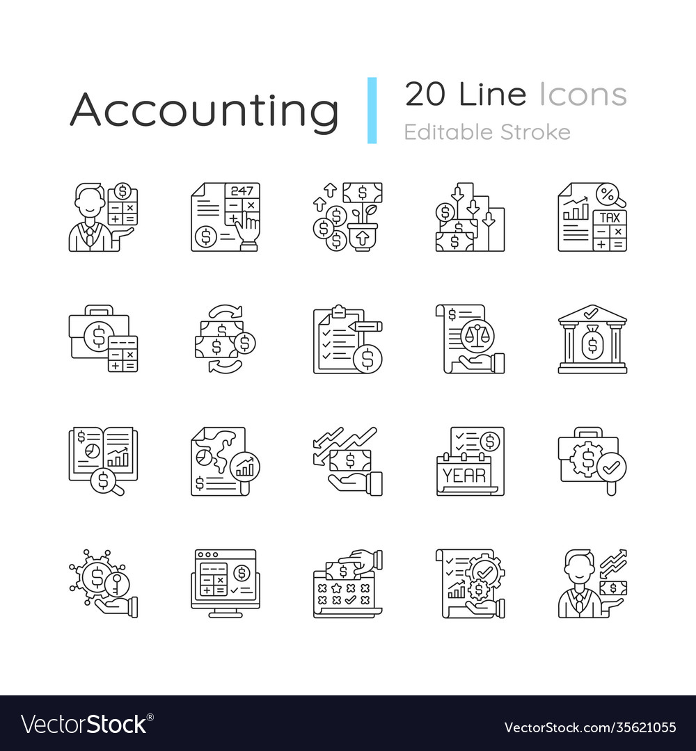 Accounting Linear Icons Set Royalty Free Vector Image