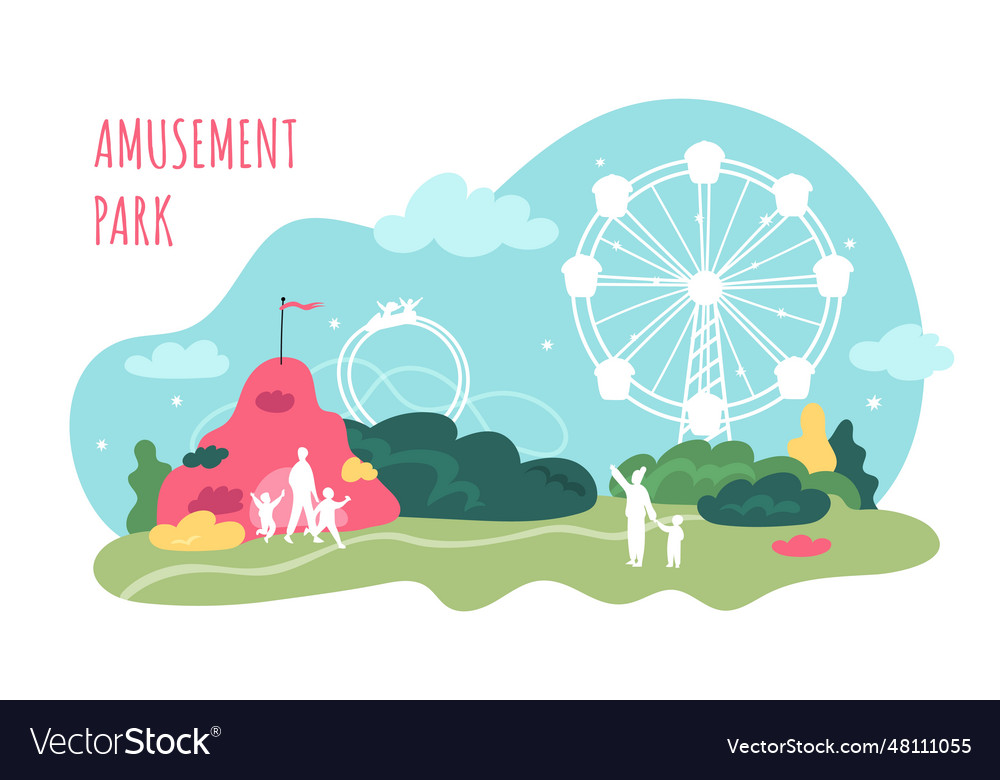 Amusement park panorama roller coaster ferris Vector Image