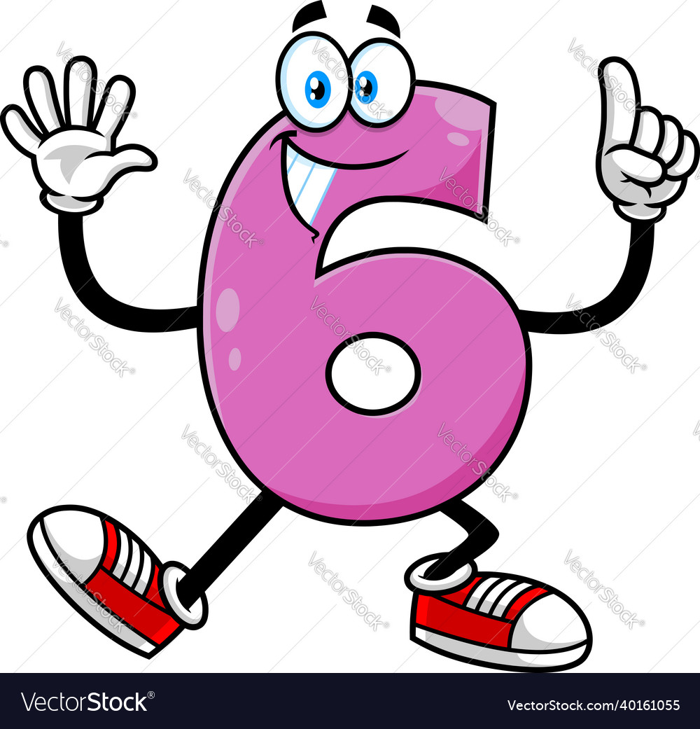 Funny violet number six 6 cartoon character