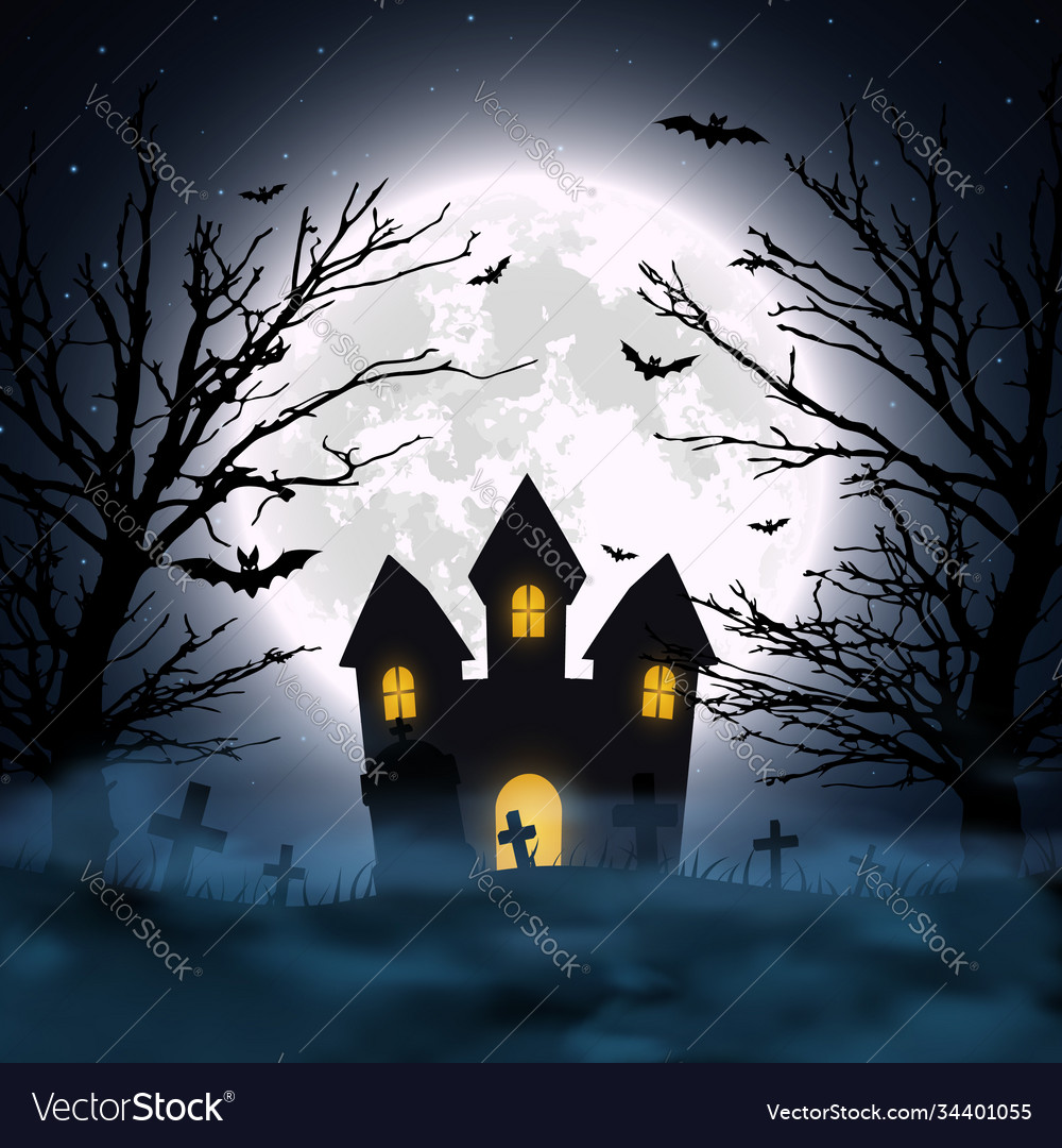 Halloween night background haunted house Vector Image