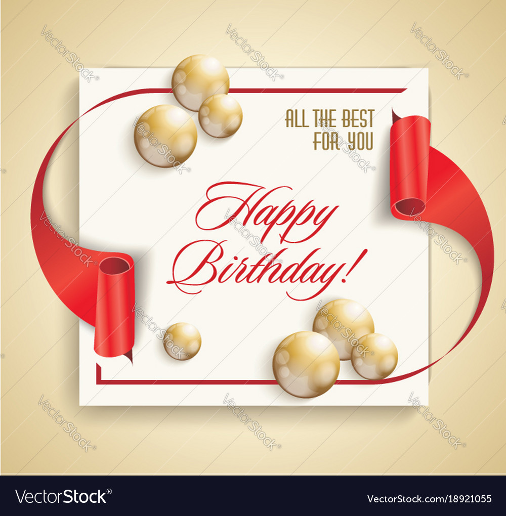 Happy Birthday Banner With Red Ribbon And Golden Vector Image