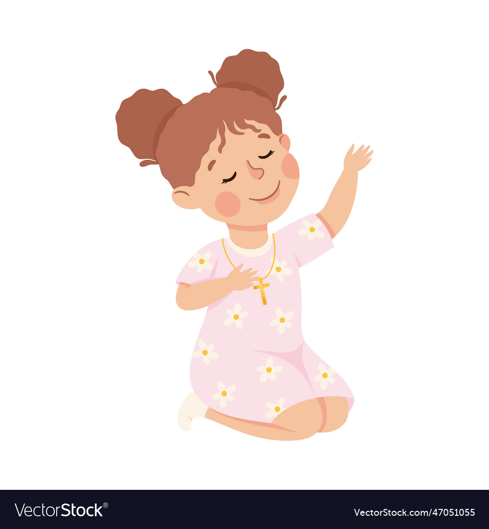 Little girl praying sitting on the floor Vector Image