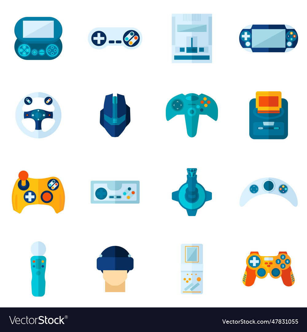 Video game flat icons set Royalty Free Vector Image