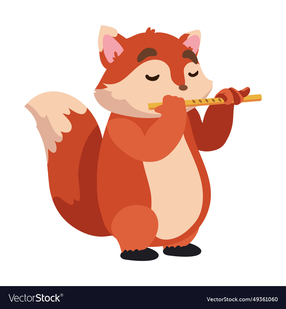 Animal playing instrument fox with flute Vector Image