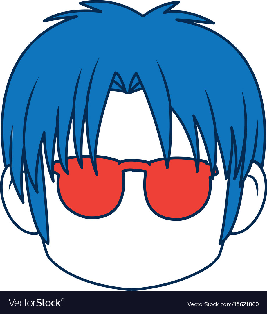 Anime Boy With Blue Hair And Glasses Royalty Free Vector