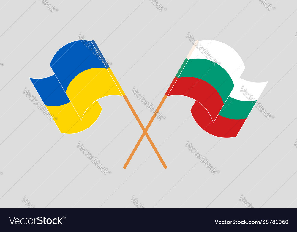 Crossed and waving flags ukraine Royalty Free Vector Image