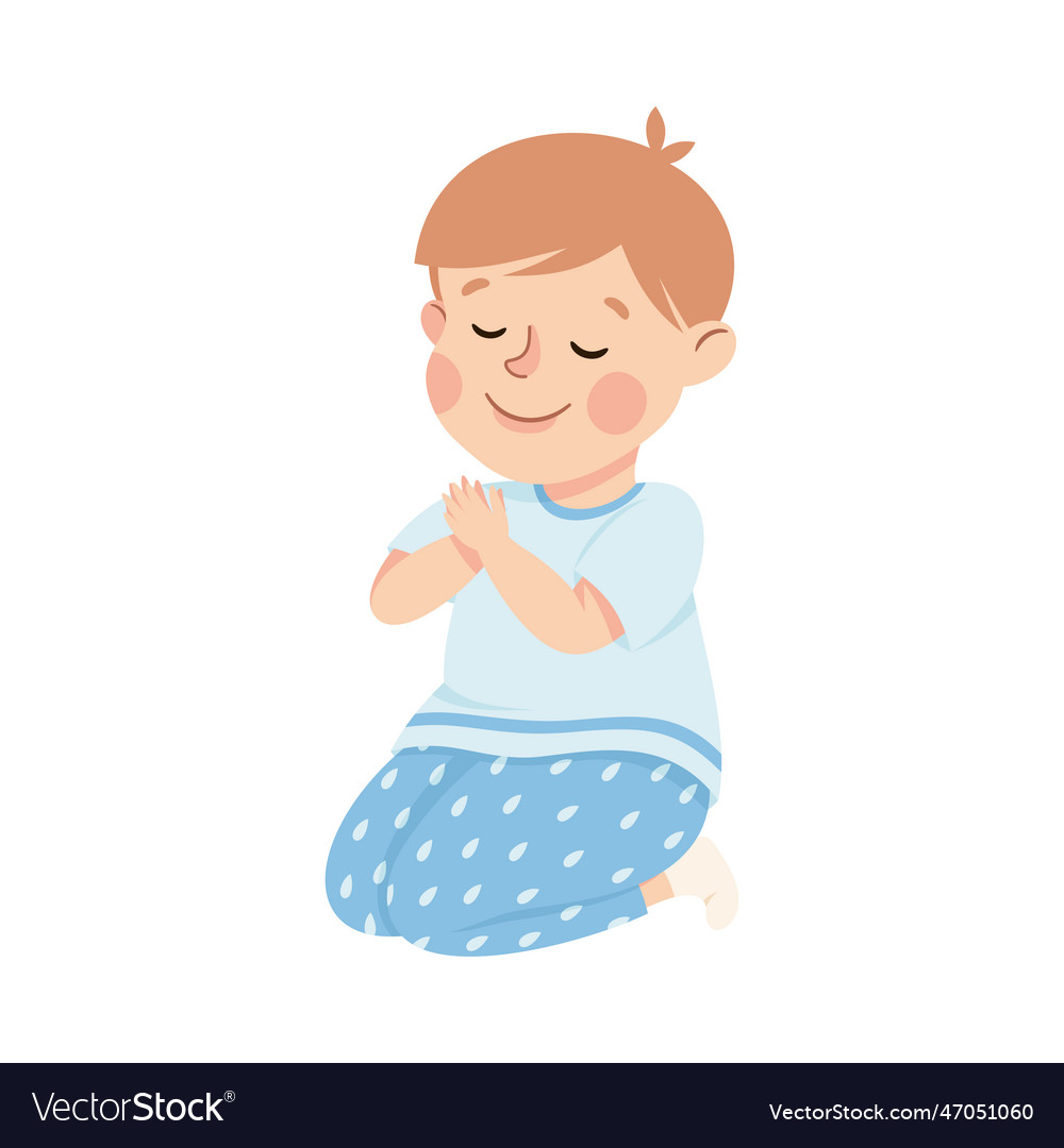 Little boy praying sitting on the floor on his Vector Image