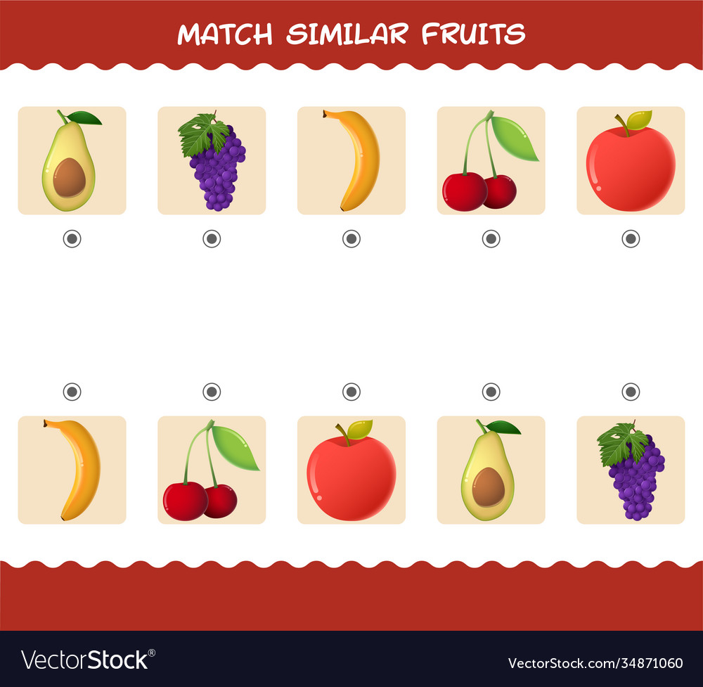 Match Similar Cartoon Fruits Matching Game Vector Image