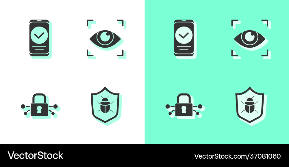 Set system bug smartphone cyber security and eye Vector Image