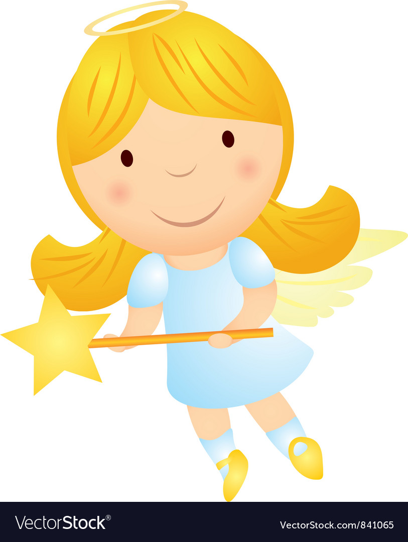 Cartoon angel girl with magic wand