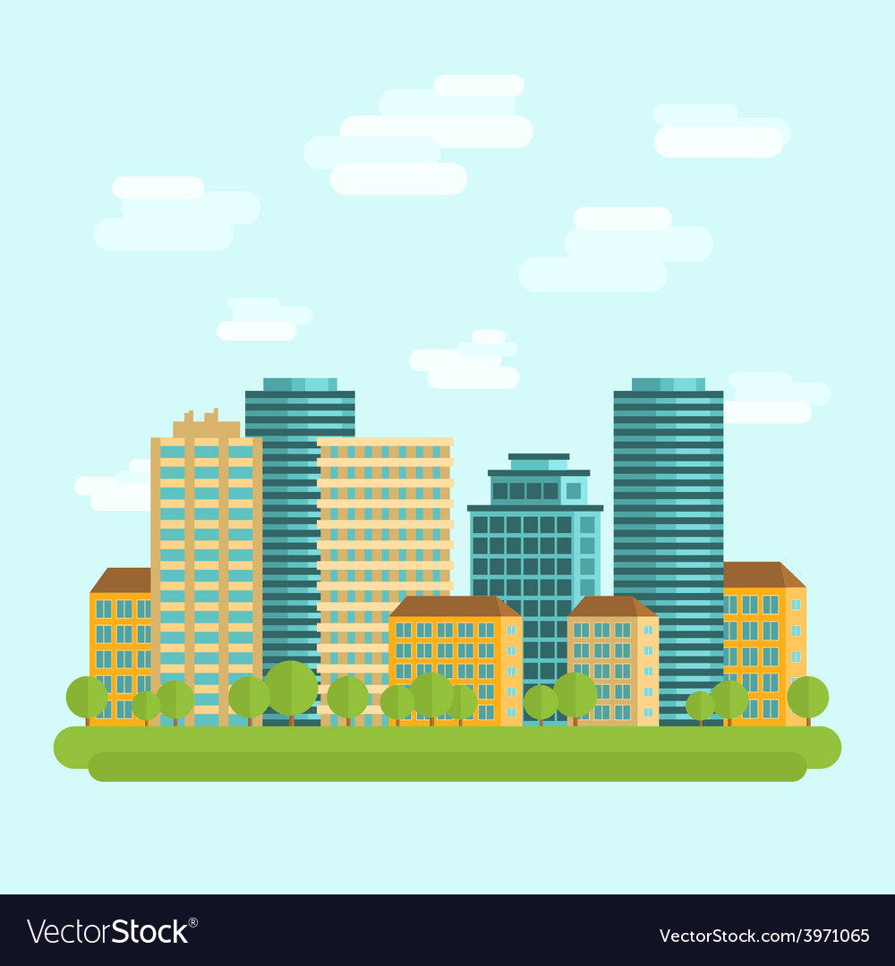 City downtown centre flat Royalty Free Vector Image