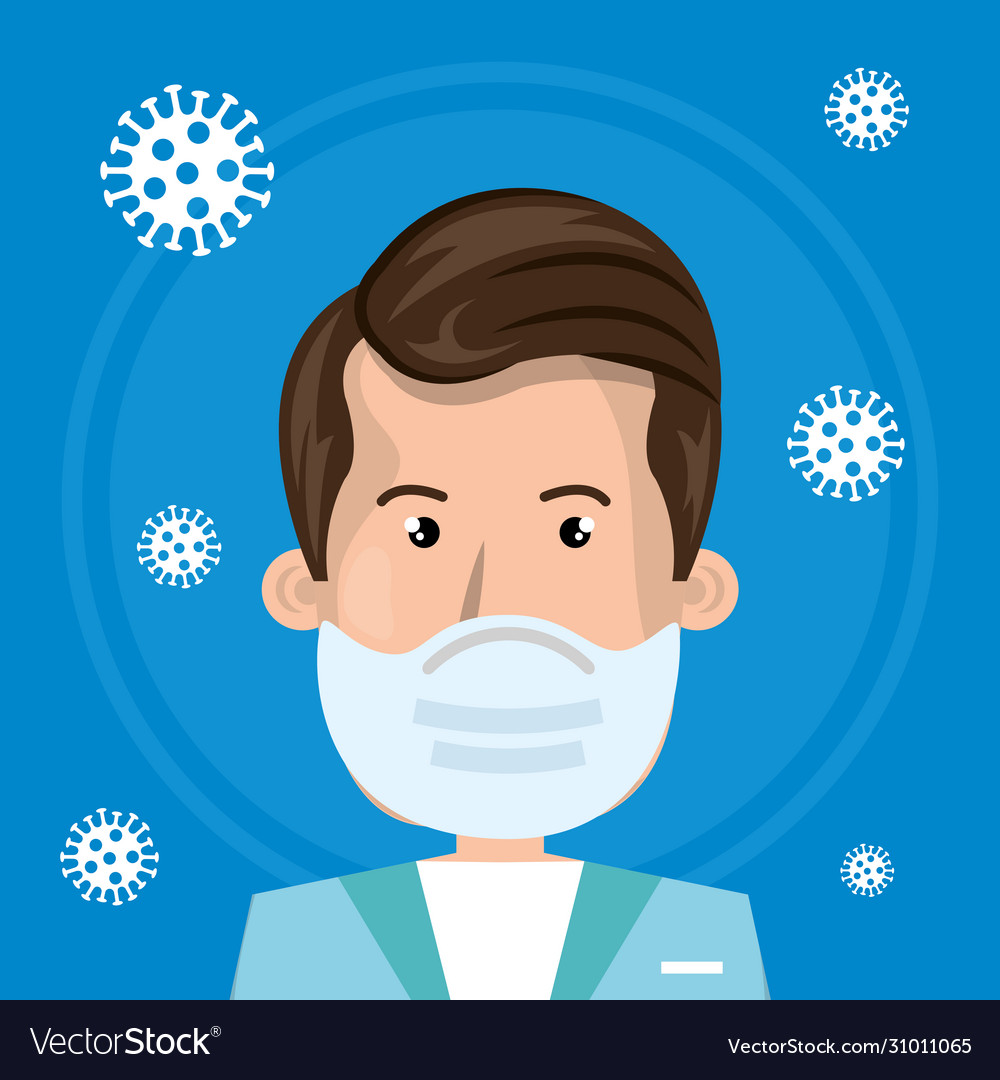 Male paramedic using face mask with particles Vector Image