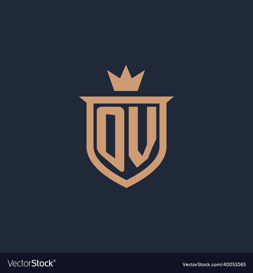 Ov monogram initial logo with shield and crown Vector Image