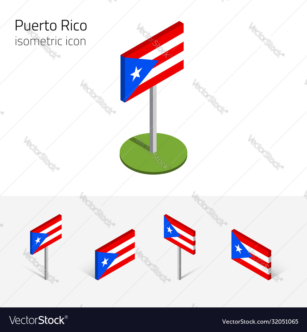 Puerto rico flag set 3d isometric flat icons