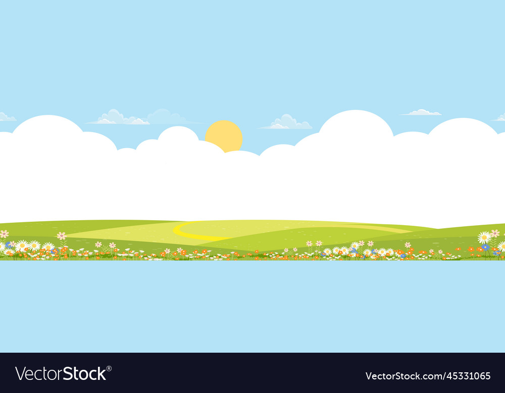 Seamless pattern spring green fields landscape Vector Image