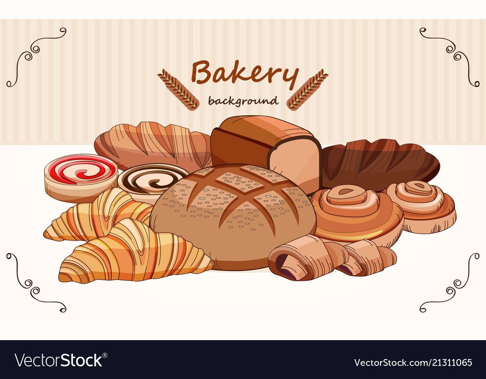 Set bread products pastries on a white Royalty Free Vector