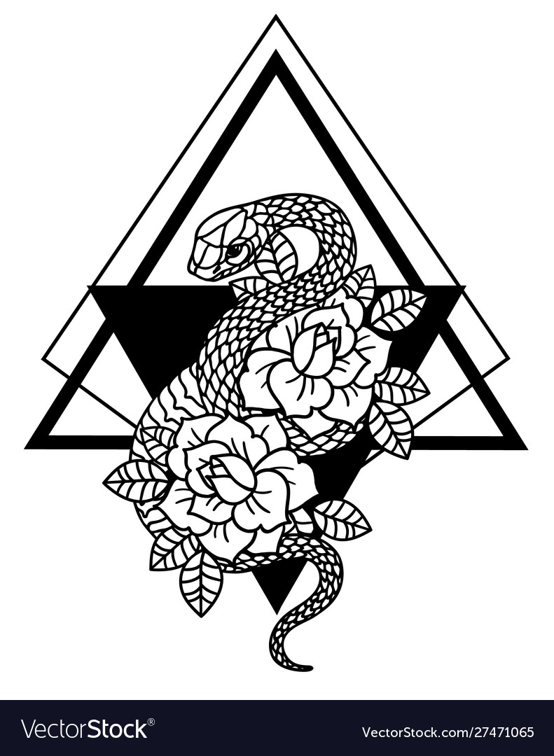 Tattoo with rose and snake sacred geometry Vector Image