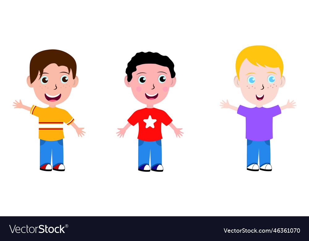 Cartoon boys editable colorful drawing Royalty Free Vector